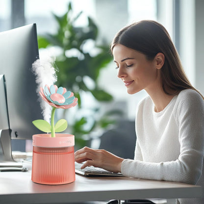 Cute Mini Humidifier 320mL Cool Mist Humidifie mute with 2 Mist Modes,for Home/Nursery/Office,Portable Mini Air Moisturizer,rechargeable mini humidifier(Gardenia pink)