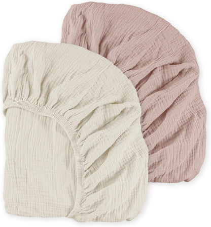 Muslin Bassinet Fitted Sheets 2 Pack, Soft Breathable Cotton Baby Bassinet Mattress Sheet Set, 360° Elastic Snug Fit, Universal for Oval, Rectangle & Hourglass Cradle, Unisex Baby Bedding (Cute Cars)