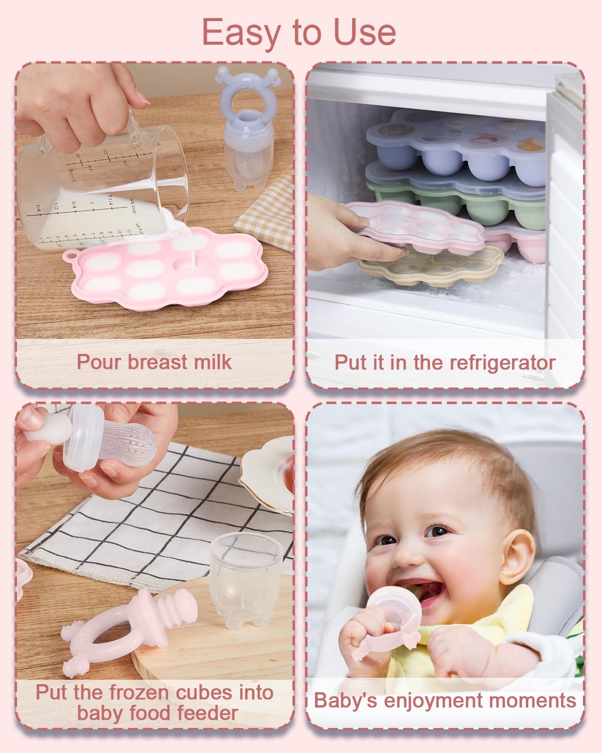 KingKam Baby Food Freezer Trays with Lids (2 Pack), Silicone Nibble Freezer Tray, Breastmilk Popsicle Molds, Baby Food Storage Containers Ice Cube Tray Maker
