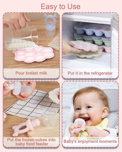 KingKam Baby Food Freezer Trays with Lids (2 Pack), Silicone Nibble Freezer Tray, Breastmilk Popsicle Molds, Baby Food Storage Containers Ice Cube Tray Maker