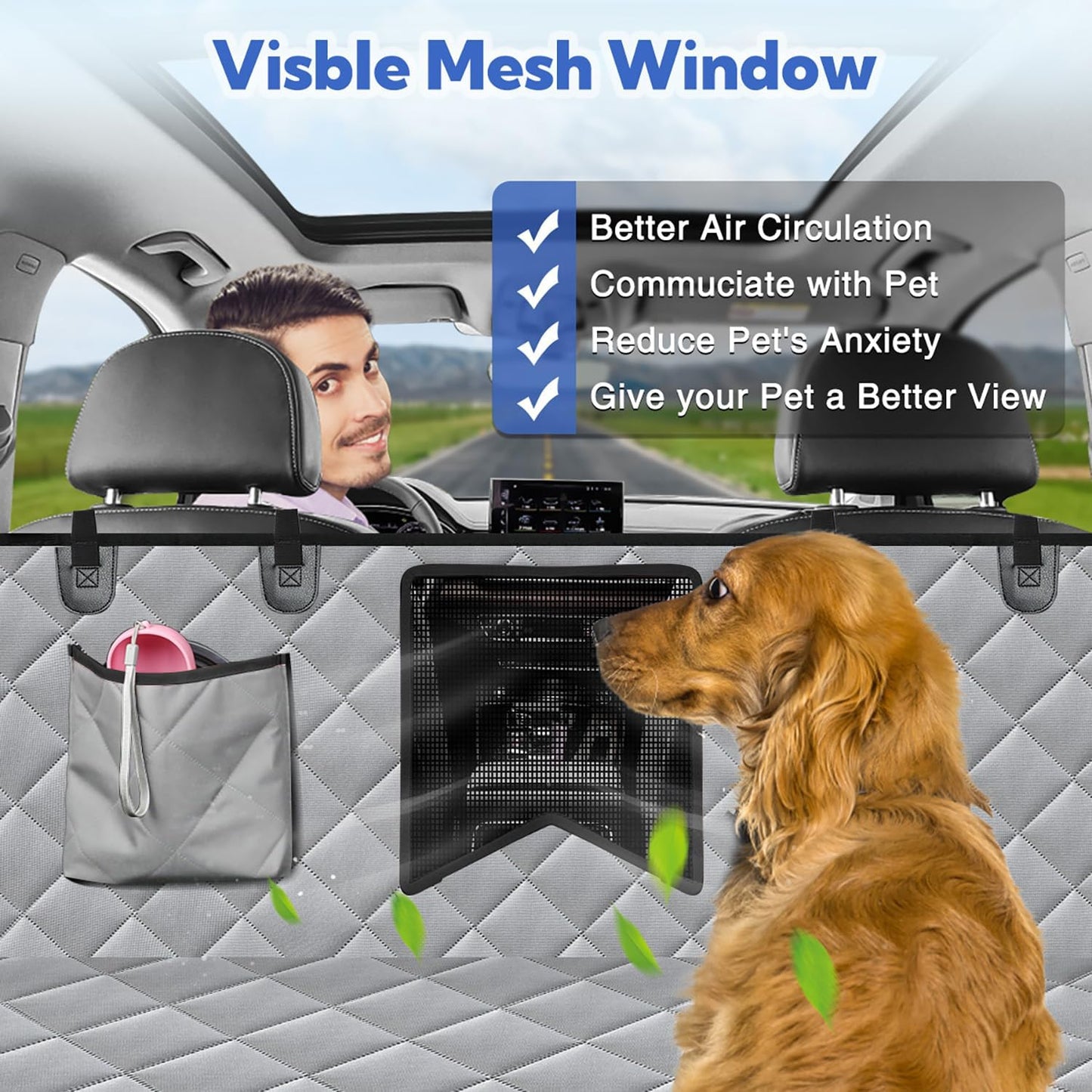 Kytely Dog Car Seat Cover for Back Seat,600D Heavy Duty Dog Hammock for Car with Side Flap,100% Waterproof Pet Backseat Cover, Anti-Scratch Nonslip Pet Seat Protector for Cars Trucks and SUV