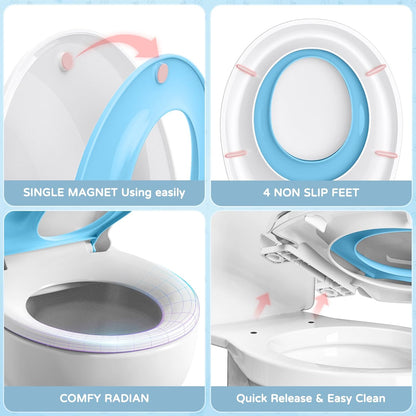 YASFEL Built in Potty Training Toilet Seat for Toddlers, Kids & Adults Biscuit Plastic Toilet Seats Elongated Slow Close with Magnets(Almond, 18.5”)