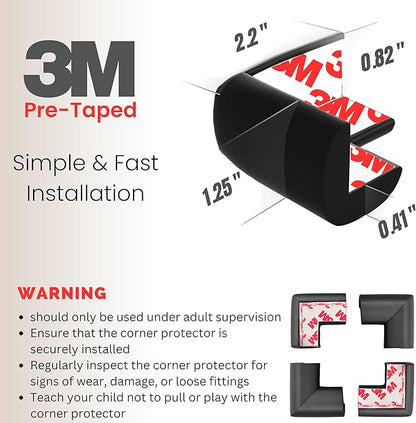 Soft Foam Corner Protectors for Baby, Bed Frame Corner Guards, Sharp Edge Desk Furniture Safety Cover Bumpers for Kids, 3M Adhesive Pre-Taped Rubber Padding Cushion (Black, 4 Pack)