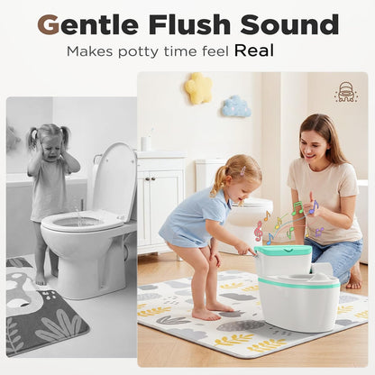 3-in-1 Toddler Potty Training Toilet with Flushing Sound, Wipes Storage & Toilet Paper Holder, Realistic Potty Chair with Detachable Seat and Easy-Clean Design for Boys & Girls Ages 18+ Months (Green)