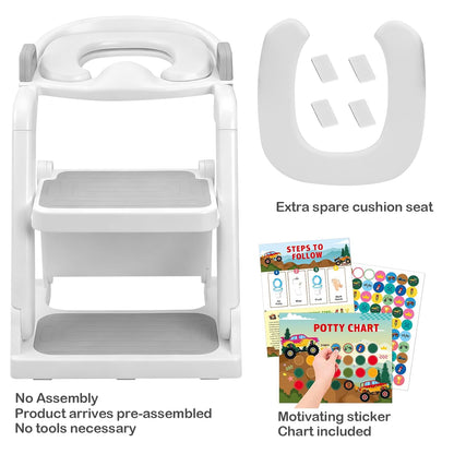 [No Assembly Required] BABY JOYCE Potty Training Seat with Step Stool Ladder, Extra Sturdy Integrated Toddler Toilet Seat for Boys Girls, Anti-Slip Step & Splash Guard, Foldable Potty Ladder (Grey)