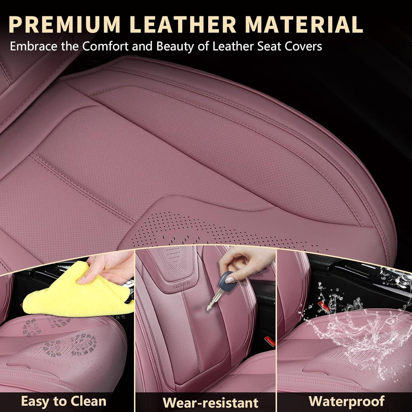 FLORICH Car Seat Covers, Brown Leather Seat Covers for Cars, Faux Nappa Leather Automotive Seat Protectors, Car Seat Cushions Universal Fit for Most Sedans SUVs Trucks - Brown