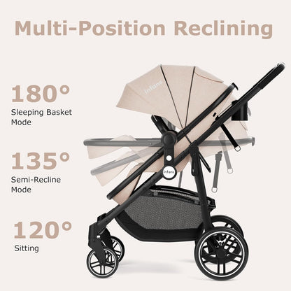 INFANS 2 in 1 Baby Stroller, High Landscape Infant Stroller & Reversible Bassinet Pram, Foldable Pushchair with Adjustable Canopy, Storage Basket, Cup Holder, Suspension Wheels (Black)