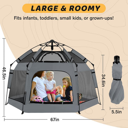 Instant Pop Up Baby Playpen with UV Canopy & Safety Lock, Portable Outdoor Beach Tent Play Yard for Toddlers, Breathable Mesh & Carry Bag, Indoor & Backyard Use (Orange)
