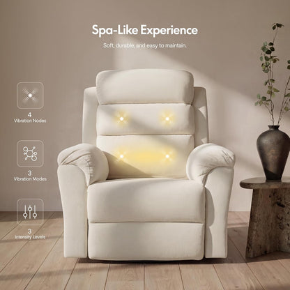 FLEXISPOT Souffle Swivel Rocker Recliner Chair for Adults, Nursery Rocking Glider Chair with Massage & Heat, FSC Wood Frame, Manual Recliner for Living Room, Nursery & Relaxation, Light Grey