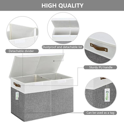 Bagnizer Large Toy Storage Box with Lids, Collapsible Sturdy Baby Storage Organizer Chest Bin Basket for Kids, Boys, Girls, Playroom, Nursery, Bedroom, Closet 25"x13"x16" (Gray and White)