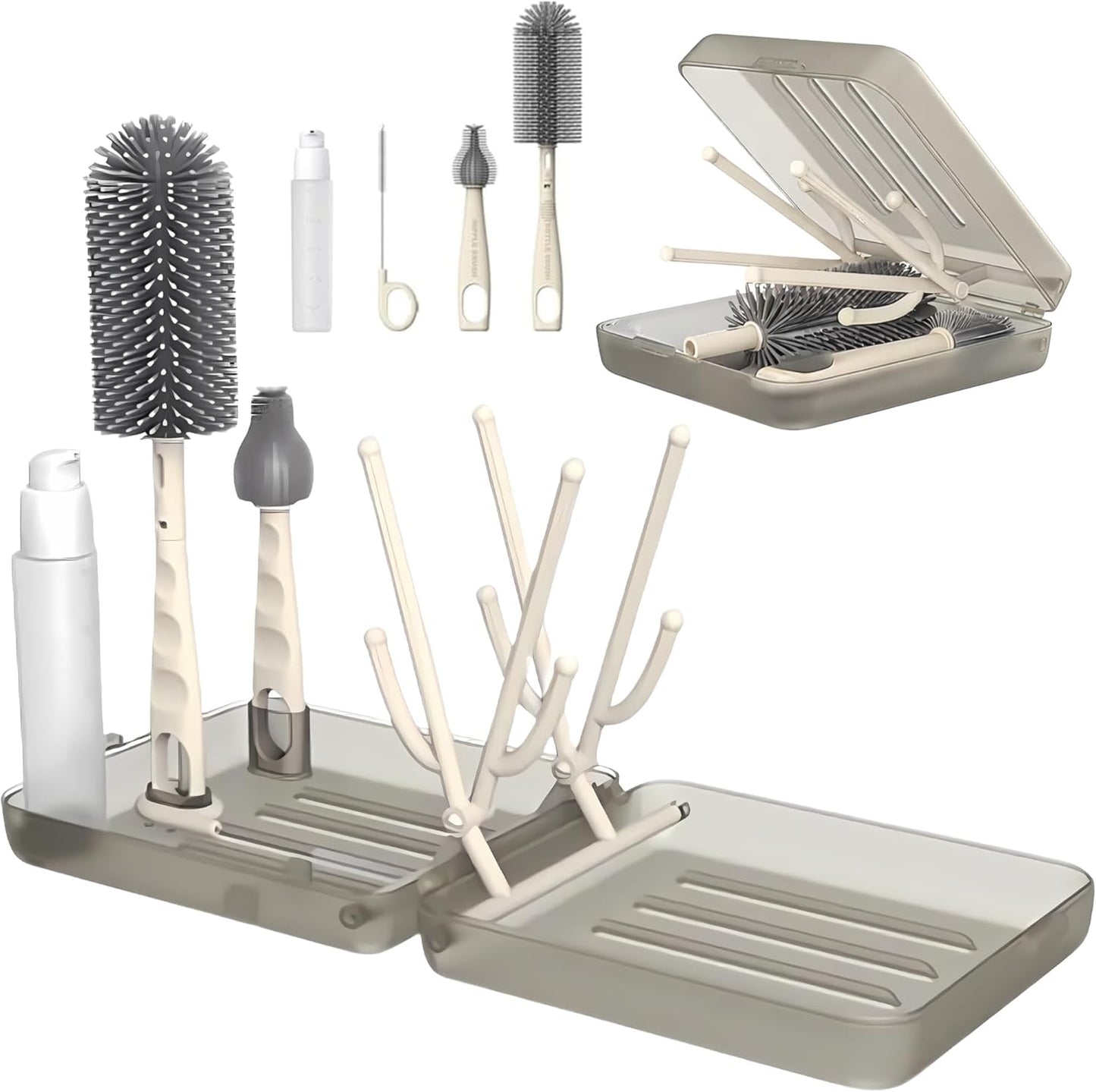 Bottle Cleaning Kit – BPA Free Brush Set, 6 in 1 Travel Bottle Cleaner Kit with Silicone Brushes for Bottle, Breast Pump, Straw, Nipple - Portable Bottle Washing Kit