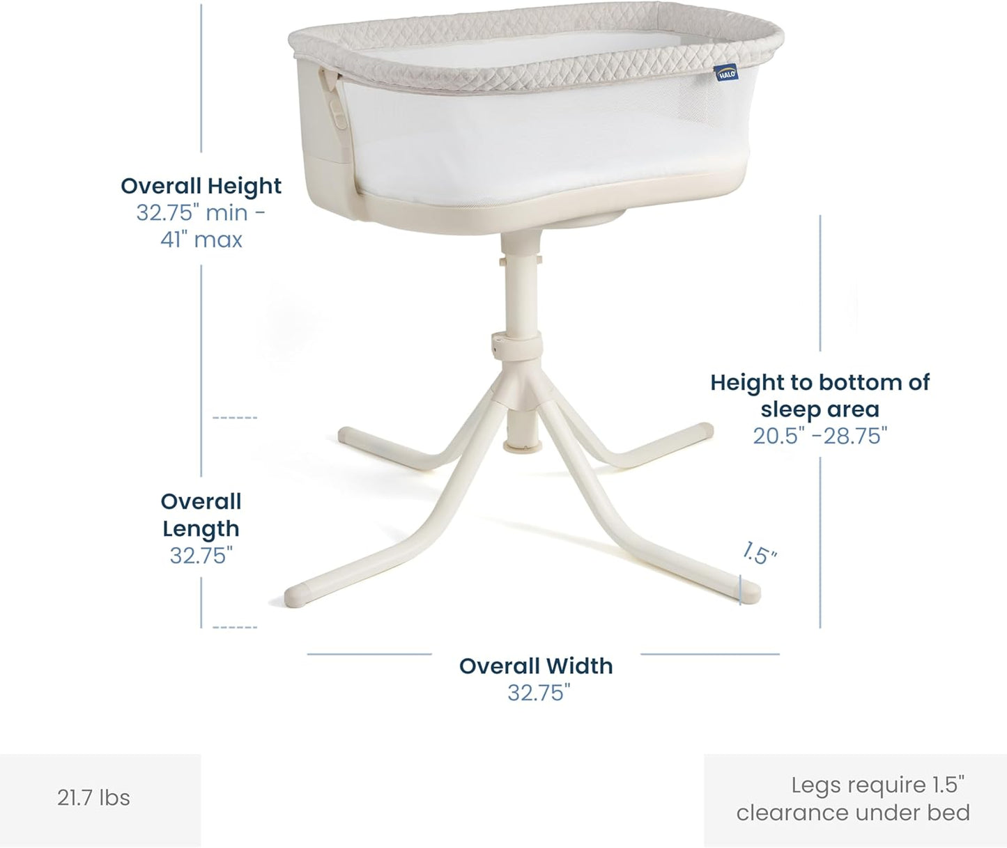 HALO BassiNest Soothing Swivel Sleeper 3.0S – Over-Bed Baby Bassinet with 360 Rotation, Adjustable Height, Breathable Mesh, Calm Sounds & Vibrations, Safe Close Sleeping, Lowering Wall for Easy Access
