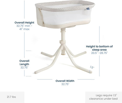 HALO BassiNest Soothing Swivel Sleeper 3.0S – Over-Bed Baby Bassinet with 360 Rotation, Adjustable Height, Breathable Mesh, Calm Sounds & Vibrations, Safe Close Sleeping, Lowering Wall for Easy Access