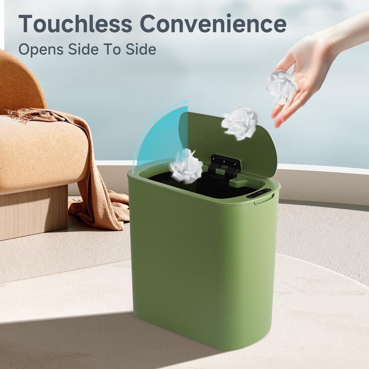 TIPGO 5 Gallon Motion Senor Bathroom Trash Can with Lid, Automatic Garbage Can Touchless, Smart Plastic Waste Basket for Narrow Spaces, Bathroom, Office, Bedroom, Living Room (White)