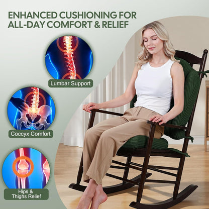 idee-home Wingback Rocking Chair Cushions Indoor, Glider Rocker Replacement Cushions with Removable Corduroy Cover, Wooden Adirondack Chair Pad Non-Slip Bottom Tufted Seat Pads with Ties, Green
