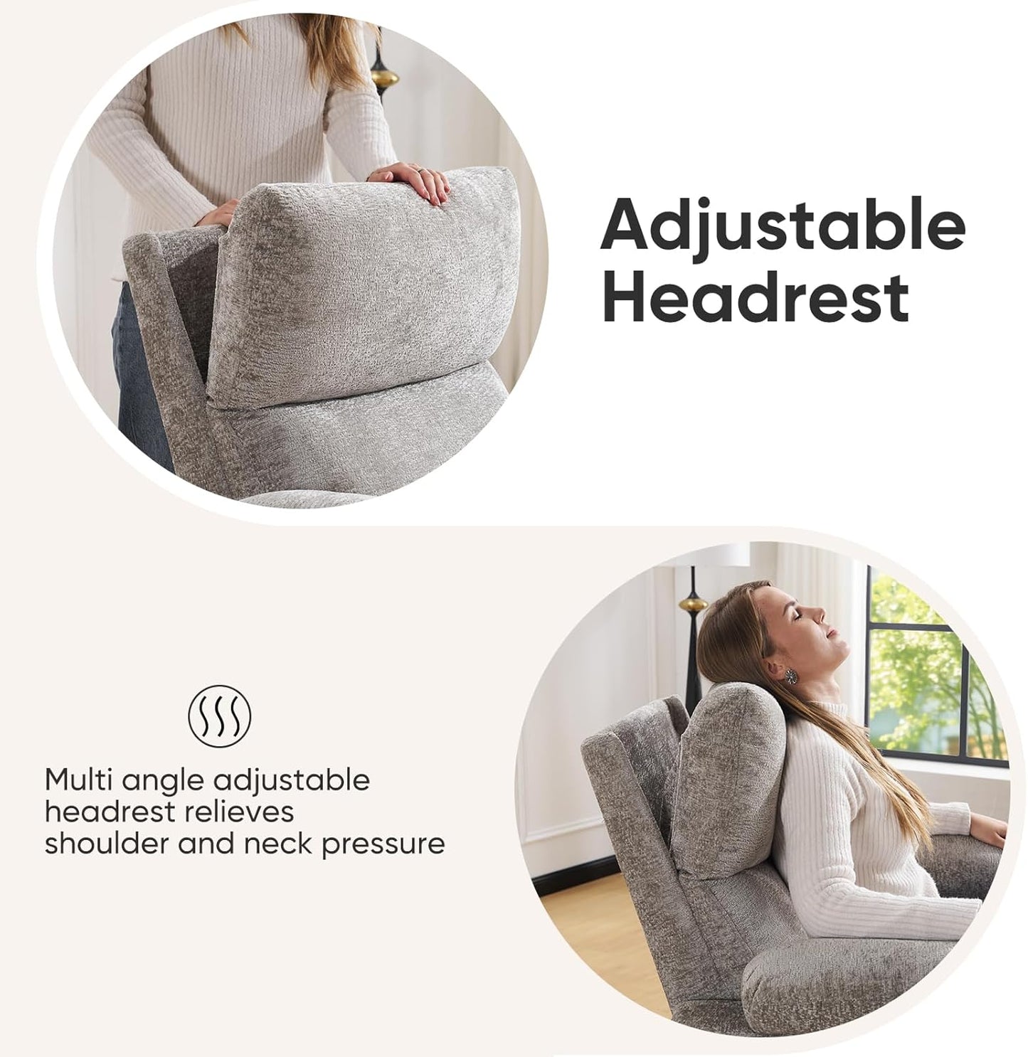 Rocking Chair Nursery with Adjustable Armrests, Electric Glider Recliner Nursing Chair for Breastfeeding, Power Swivel Recliner Chairs with Massage and Heat, Adjustable Headrest , FSC Certified, White