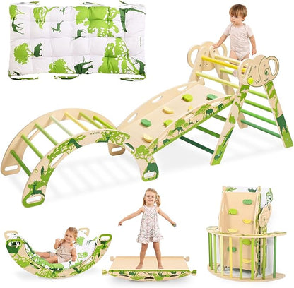 WINGYZ Pikler Triangle Set, Montessori Foldable 8-in-1 Jungle Gym with Reversible Animal Slide, Patent-Protected Climbing Set, Safe 2.35" Gap ASTM F963 Standards for Toddlers 18 Months-7 Years (Green)