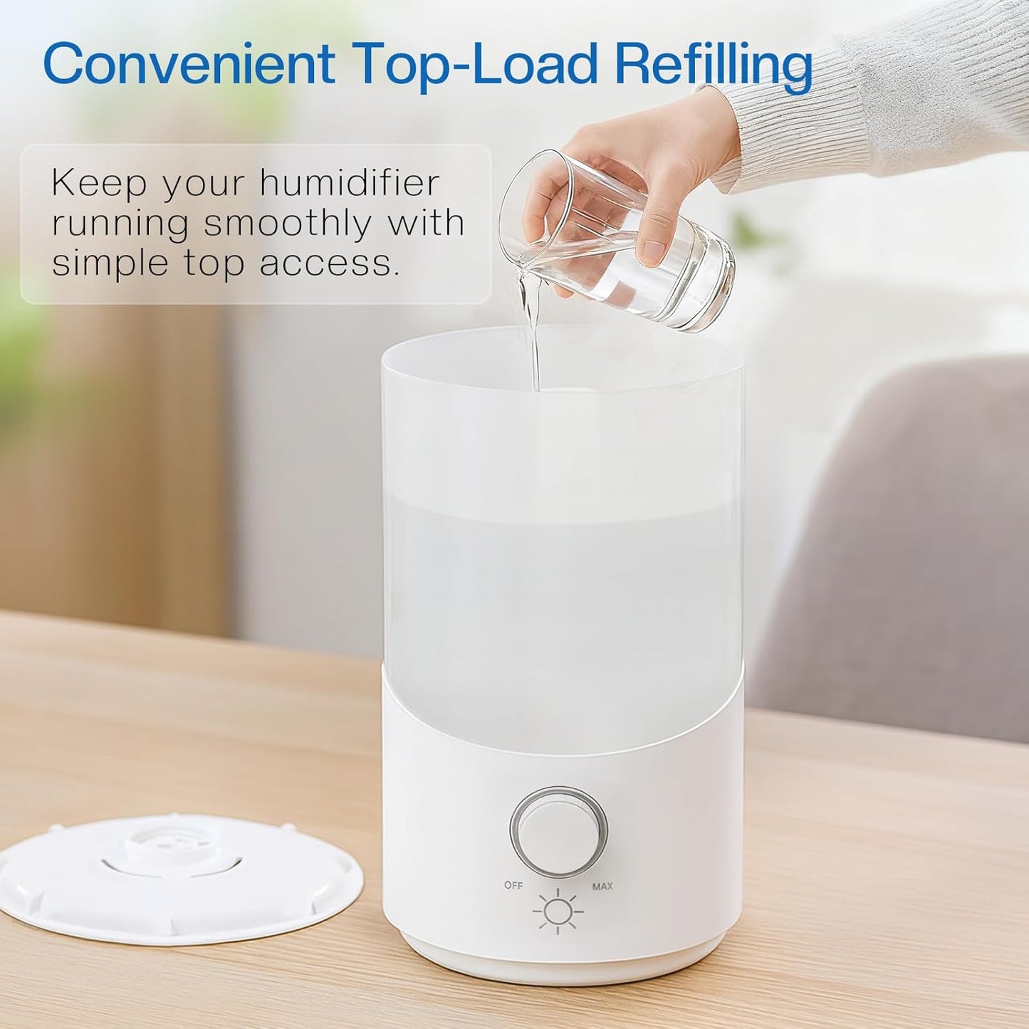 Cool Mist Humidifier for Bedroom, 3L Top Fill Ultrasonic Air Humidifier with Adjustable Knob Control, Quiet Operation, Auto Shut-Off, BPA-Free for Home, Baby, Office, Plants M4