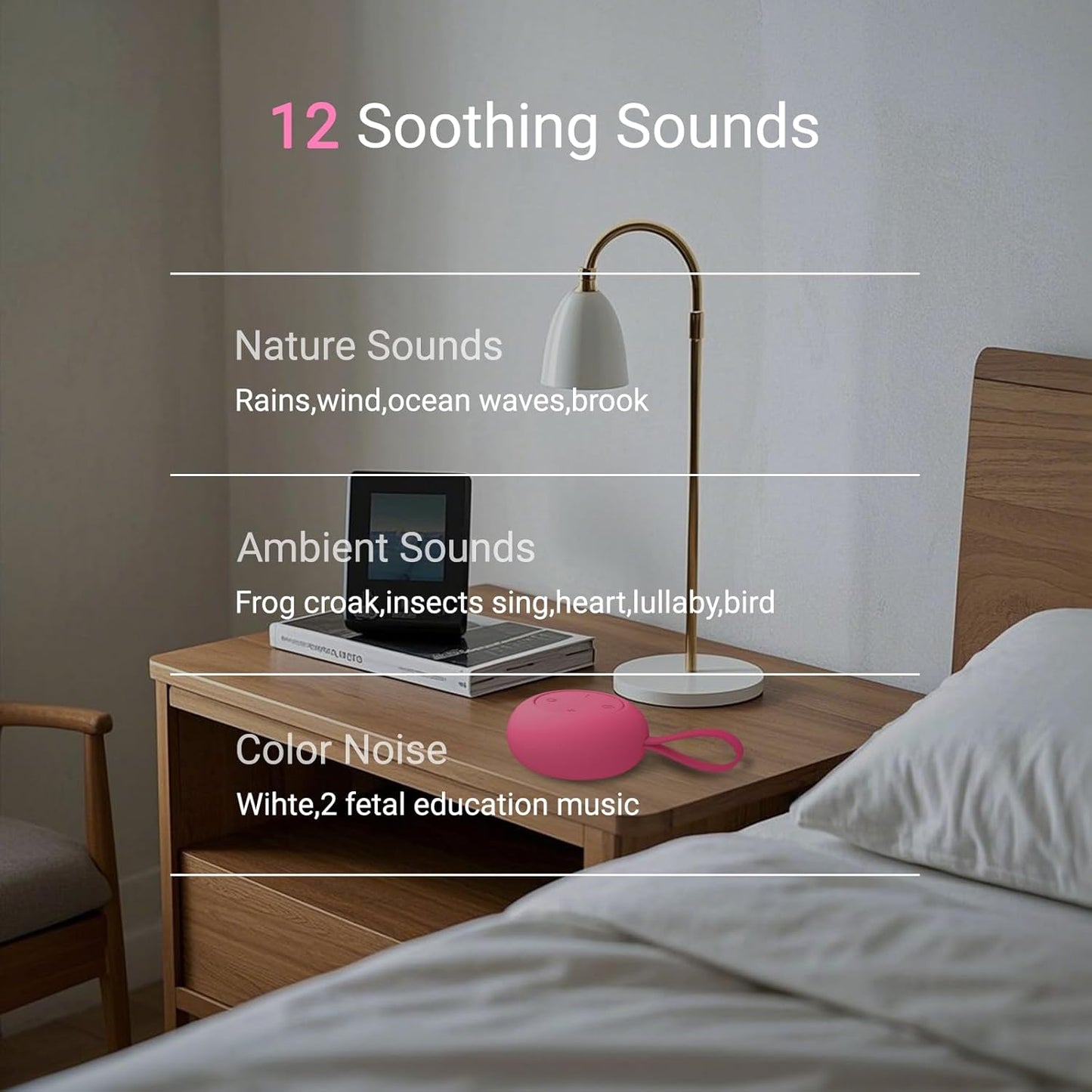 Portable Baby Sound Machine [White Noise for Babies Kids Adults][Timer Function][12 Soothing Sounds][Sleep Soother] 15 Hours Battery Life, Travel,Registry,Gifts,Shower,Clips on Baby Stroller