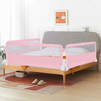 INFANS Bed Rail for Toddlers, 58" Foldable Safety Baby Crib Rail Fit for Kids Twin, Extra Long Swing Down Bed Guardrail for Convertible Crib, Queen, Full, King Mattress Side Guard (Pink)