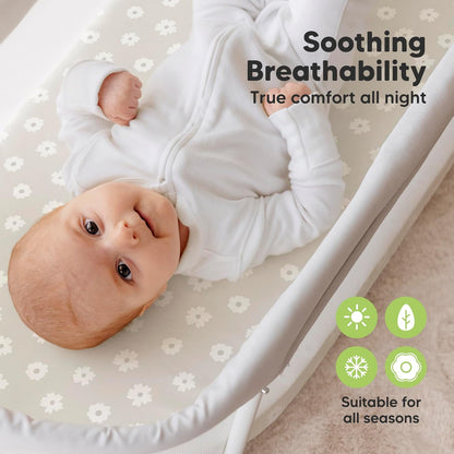 2-Pack Organic Bassinet Sheets for Girls, Boys - 100% Cotton Bassinet Mattress Sheets Compatible with Halo Bassinest Swivel Sleeper, Graco, Baby Delight, Chicco, Unisex Fitted Bassinet Sheets (Elly)