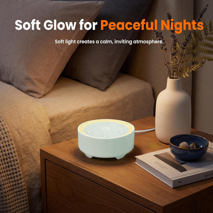 Kipcush White Noise Machine - 21 Soothing Non-Looping Sounds, Dimmable Night Light, & Blind-Touch Buttons | USB-Powered Portable Sleep Therapy for Babies, Adults, Office & Travel - White