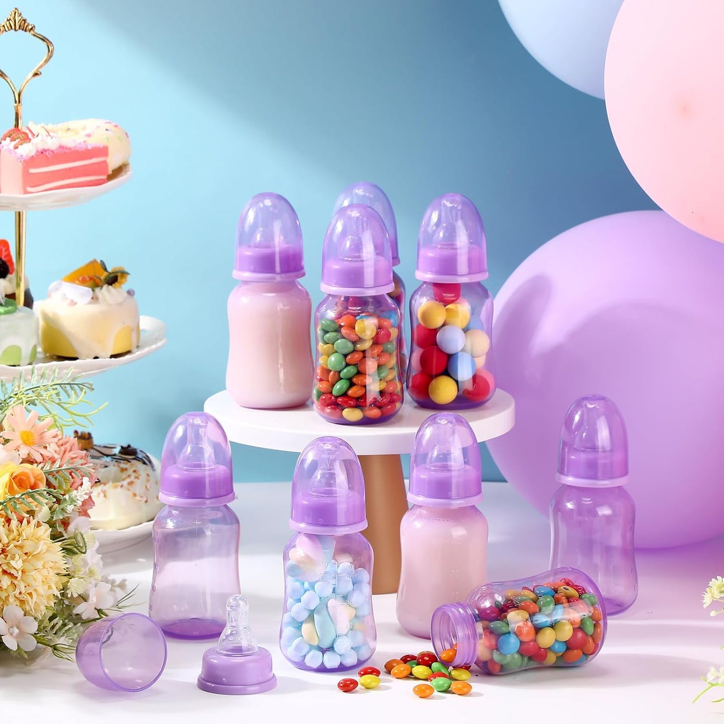 SiliFine 30 Pcs Baby Shower Favors Party Bottle Chug Game Mini Bottles Gift Sets for Gender Reveal Birthday Party Supplies Gift (Pink)