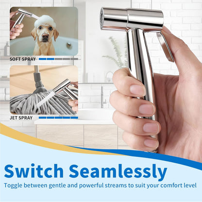 Neween Handheld Toilet Bidet Sprayer for Toilet-Adjustable Water Pressure Control with Bidet Hose for Feminine Wash, Stainless Steel Bidet Faucet Sprayer Kit Cloth Diaper for Baby Wash (Black)