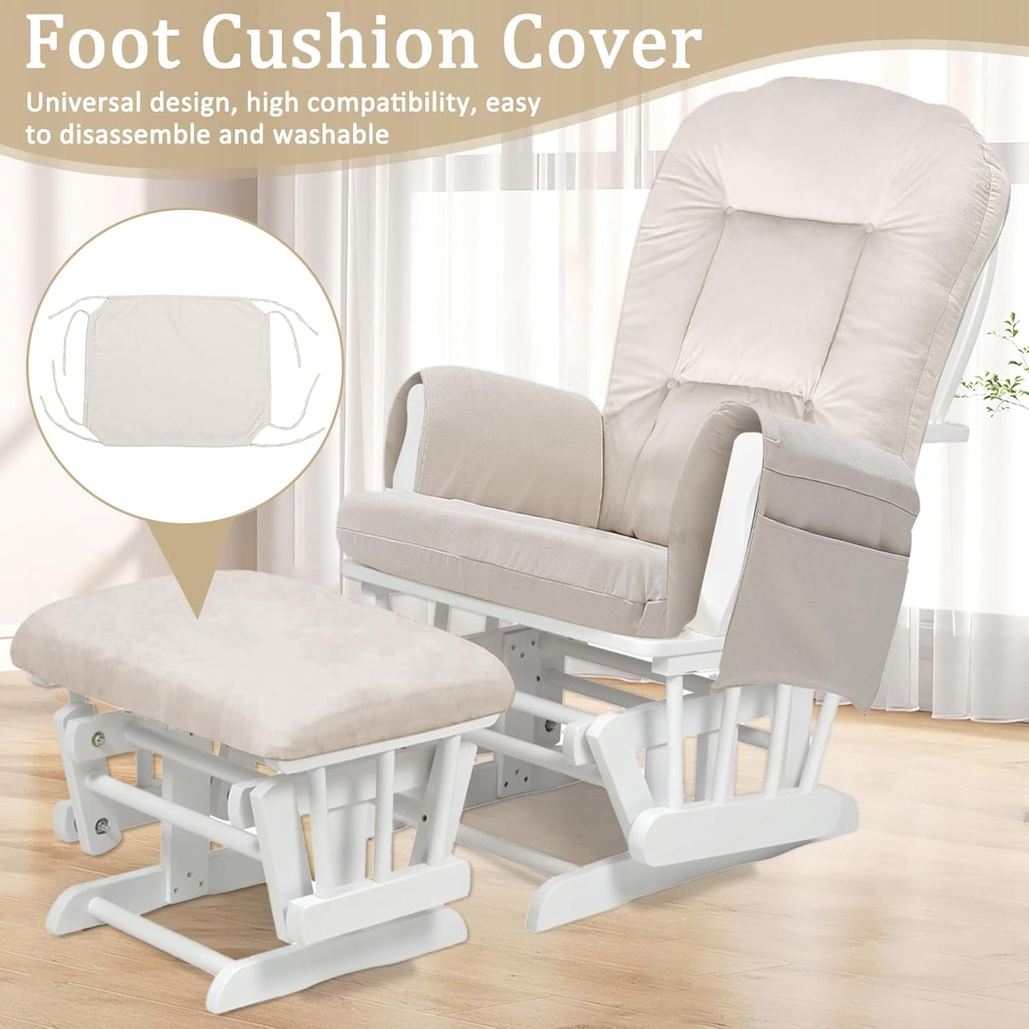 BECHAEO 5PCS Suede Glider Rocker Replacement Cushions with Ottoman Cover Thicken Soft Rocking Chair Cushion Set for Indoor Nursery Glider Rocking Chair, Blue