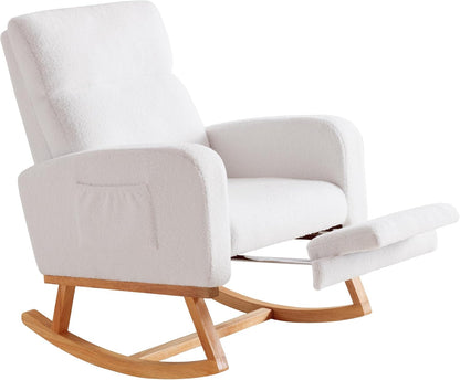HCHAIRH Rocking Chair Nursery, Nursing Rocking Chairs with Foot Rest for Mom Nursery, Glider Rocker Chair with Footrest and High Backrest for Living Room, Bedroom, Beige