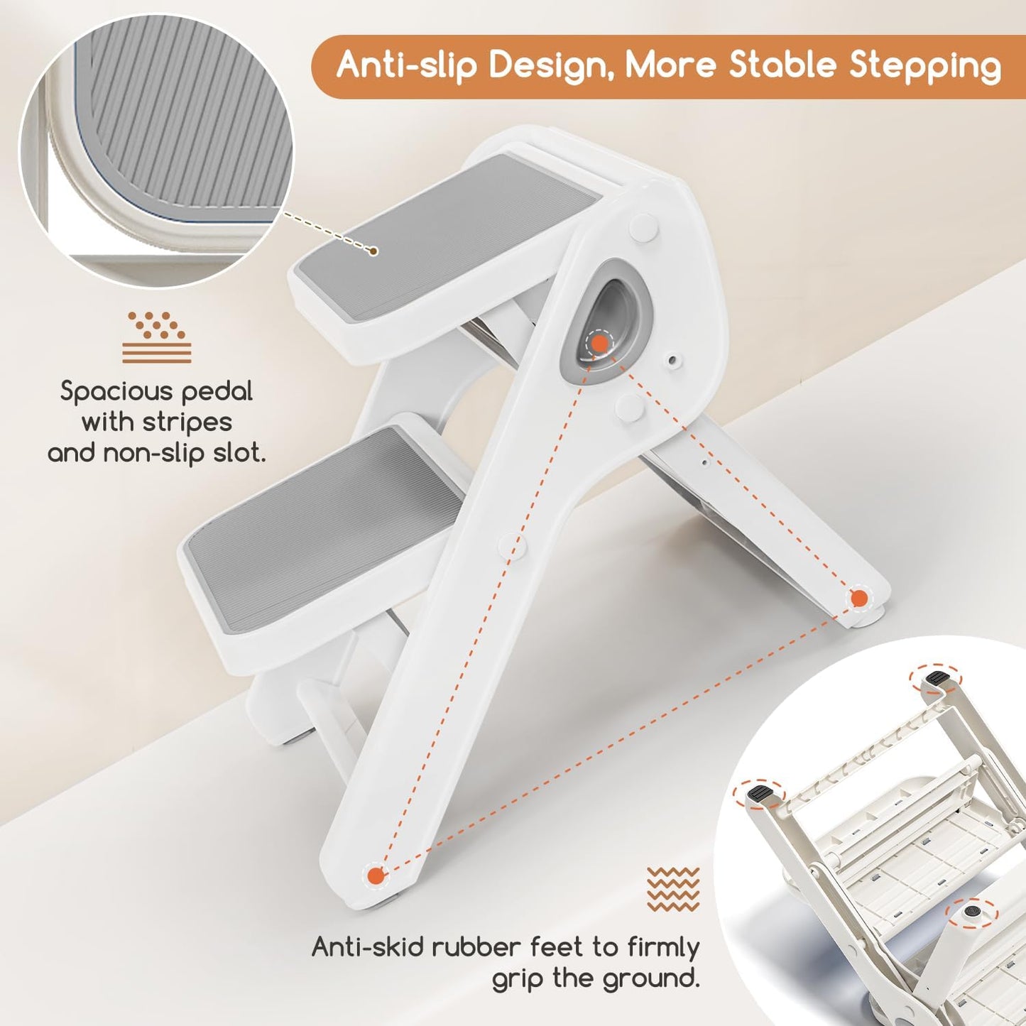 MoreFeel Foldable Toddler Step Stool for Bathroom Sink - 2-Step Kids Stool for Potty Training, Kitchen Counter & Bedroom, Sturdy Non-Slip Child Safety Stool Helper