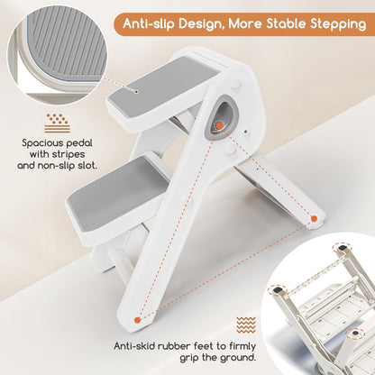 MoreFeel Foldable Toddler Step Stool for Bathroom Sink - 2-Step Kids Stool for Potty Training, Kitchen Counter & Bedroom, Sturdy Non-Slip Child Safety Stool Helper
