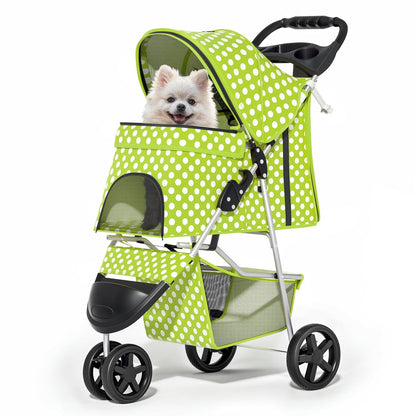MoNiBloom Foldable Pet Stroller with Weather Cover, 3 Wheels Pet Strolling Cart for Small/Medium Dogs and Cats with Storage Basket and Cup Holder, Breathable and Visible Mesh for All-Season, Black