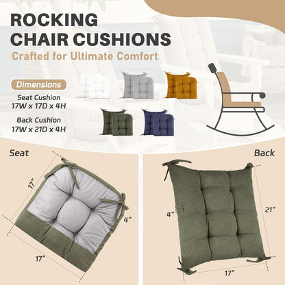 Rocking Chair Cushion with Ties Non-Slip Outdoor Rocking Chair Cushion Set Waterproof Fade-Resistant Porch Garden Patio Glider Rocker Cushions