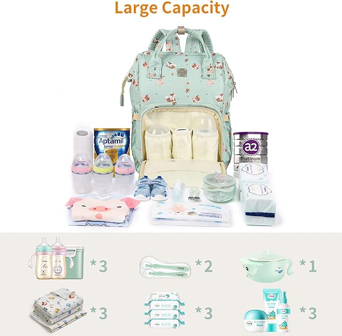 Diaper Bags Backpack for Mom Dad Baby Care Bag Maternity Nappy Bags for Boys Girls Large Green Pañaleras para bebe Baby Changing Bag Large Capacity Waterproof Multifunction Travel Backpack