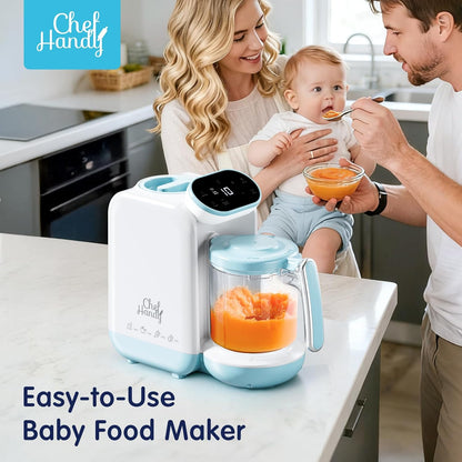 Chefhandy Baby Food Maker, Steamer & Blender with Stainless Steel Basket, Puree Maker with Auto/Manual Blend, Bottle Warmer & Sterili-zer, Safe & Easy-to-Clean Compact Baby Food Processor (Yellow)