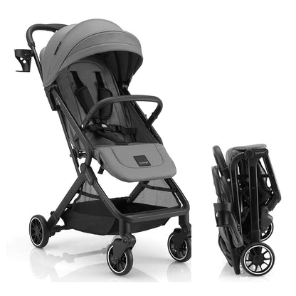Gromast Compact Fold Baby Stroller, Lightweight Travel Toddler Stroller with One-Click Fold, Extendable UPF50+ Canopy, Cup Holder, UV Protected and Waterproof, One-Hand Folding - Blue