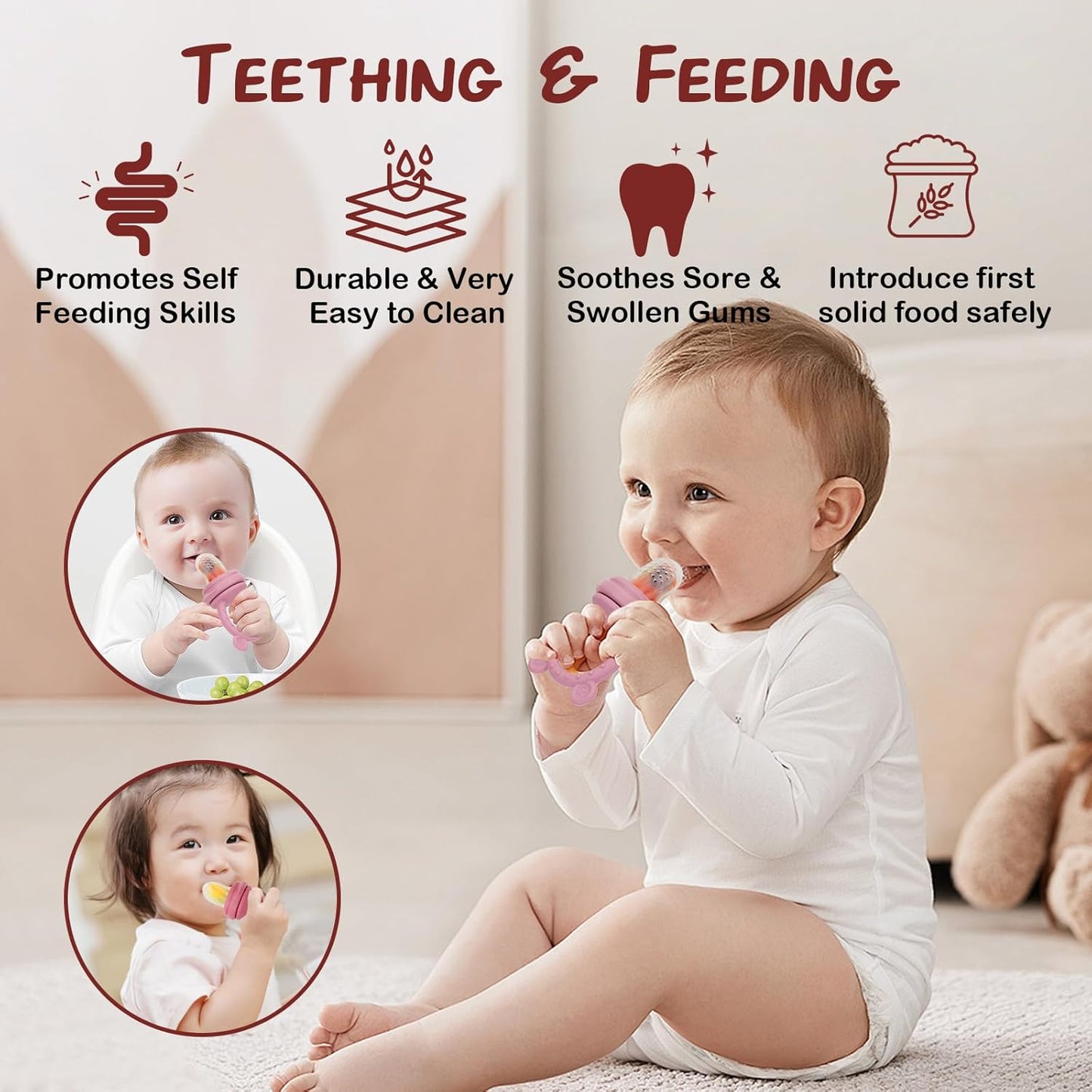 Baby Breastmilk Popsicle Molds & Baby Fruit Feeder (6 Pack), WAJIAYON Infant Food Freezer Tray Storage Containers, Silicone Teething Pacifier Feeder and Teether for Babies,Babies Feeder