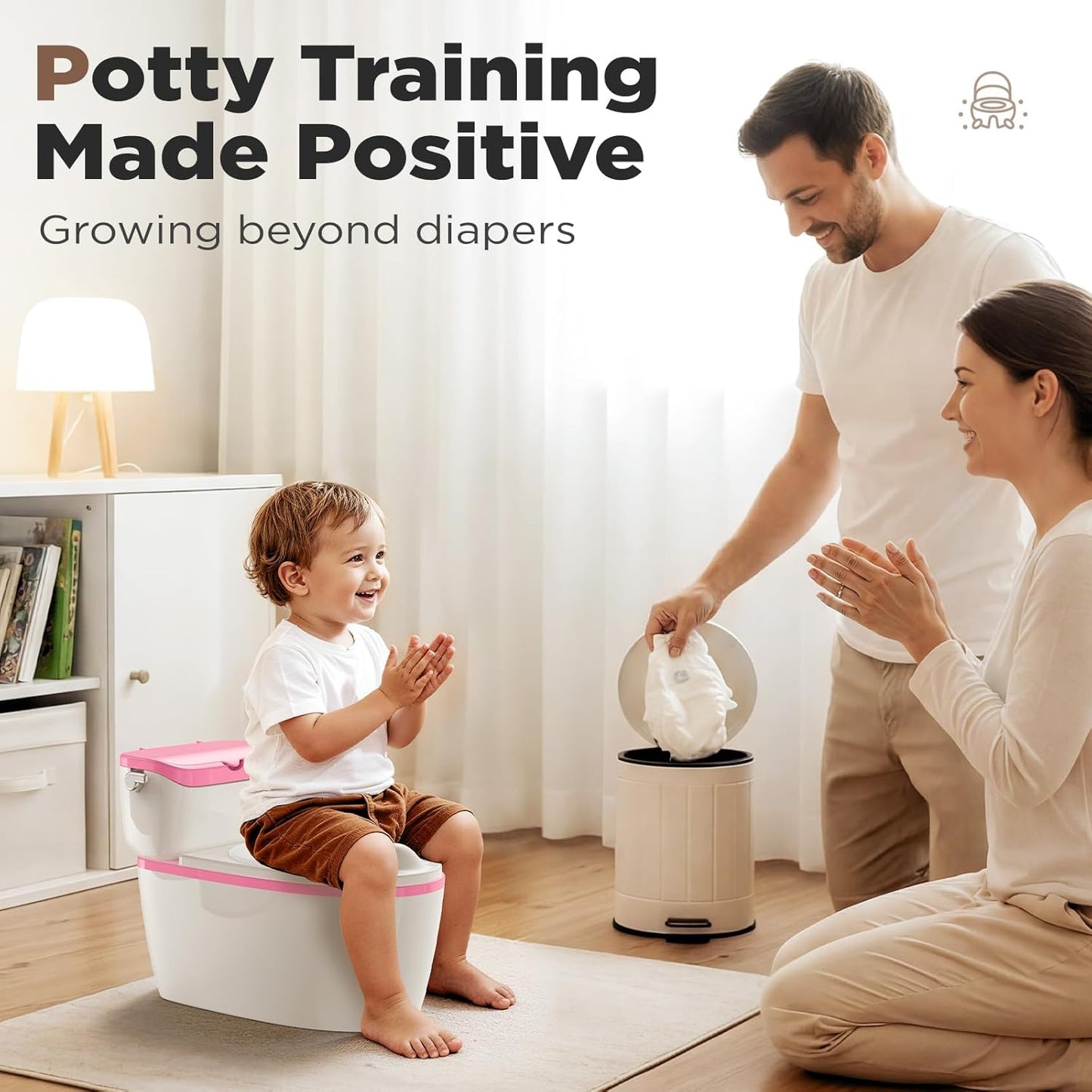3-in-1 Toddler Potty Training Toilet with Flushing Sound, Wipes Storage & Toilet Paper Holder, Realistic Potty Chair with Detachable Seat and Easy-Clean Design for Boys & Girls Ages 18+ Months (Green)