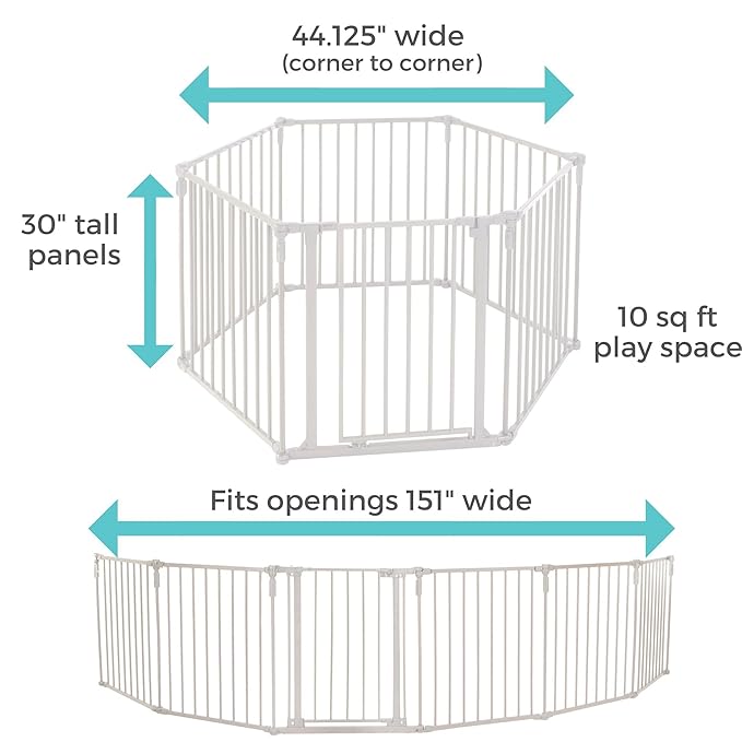 Toddleroo by North States - 3 In 1 Metal Superyard Baby Play Yard: 6 Panel Playpen, Safety Gate, or Extra Wide Baby Fence - Encloses Up to 10 Square Feet - 30 Inches Tall - Taupe