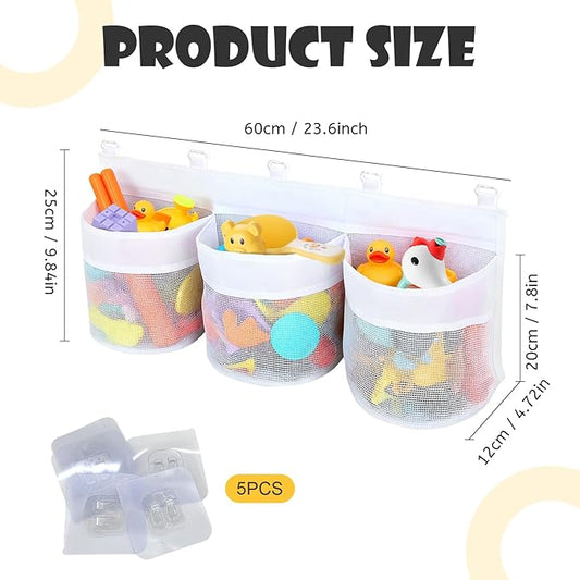 Bath Toy Storage Organizer, Multi-Use Mesh Net for Bathtub Toys, Shower Toy Holder Basket, Fits for Bathroom Wall, Shower Area, Tub Side and Poolside, Fast Draining, White