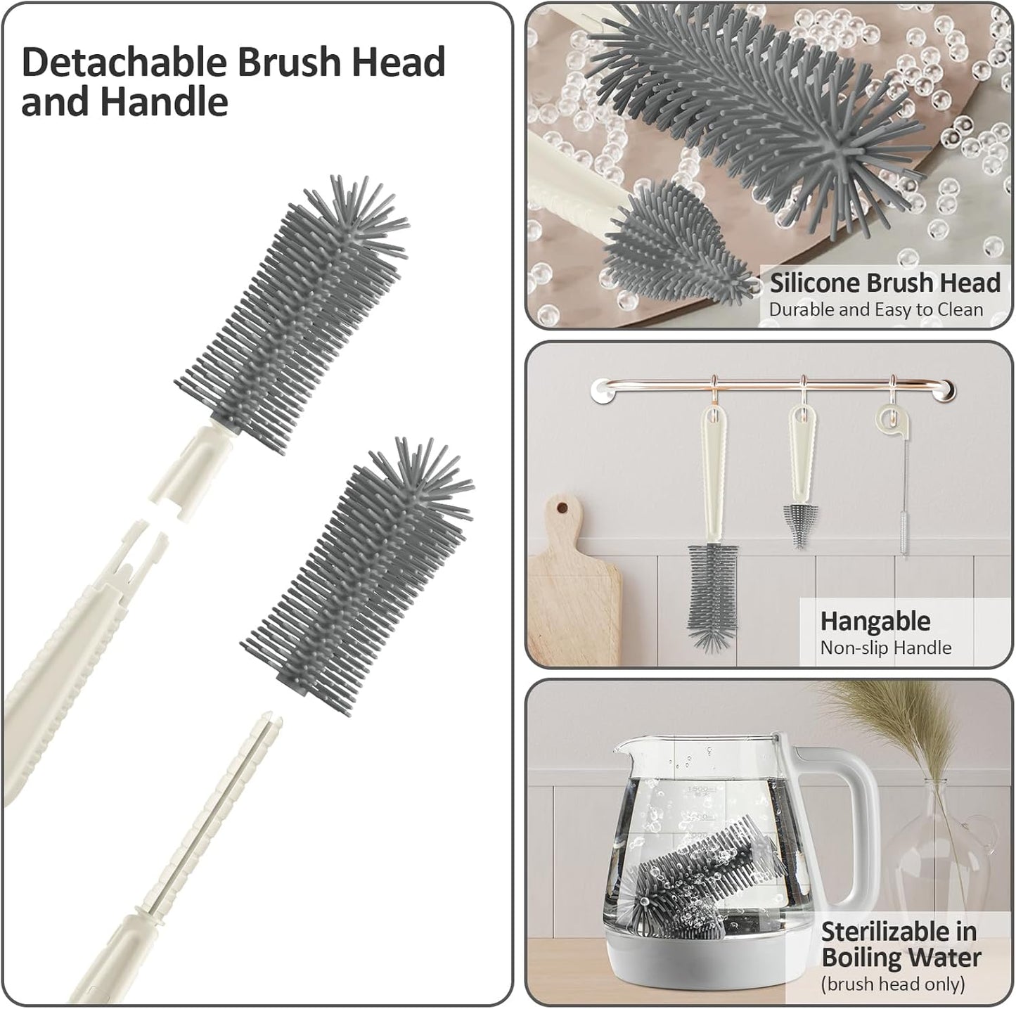 6 in 1 Cleaning Brush Set with Silicone Bottle, Nipple, Straw, Soap Dispenser, Drying Rack for Baby and Water Bottles, Space Saving Essentials for Home and Travel
