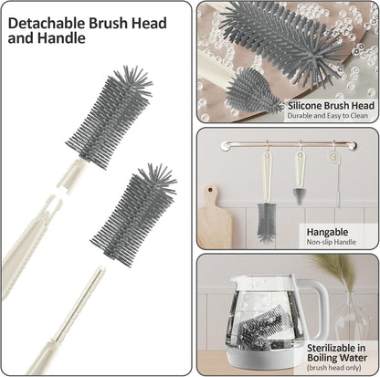6 in 1 Cleaning Brush Set with Silicone Bottle, Nipple, Straw, Soap Dispenser, Drying Rack for Baby and Water Bottles, Space Saving Essentials for Home and Travel