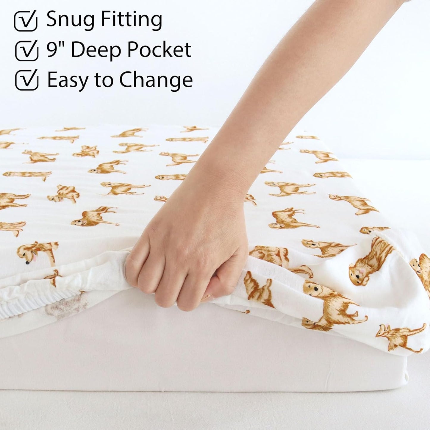 LifeTree Crib Sheets for Baby Unisex - Muslin Fitted Crib Sheets Toddler Bed Sheet, 70% Viscose from Bamboo and 30% Cotton, Fits Mini Crib & Pack and Play Playard, Bear, 26in x 38in