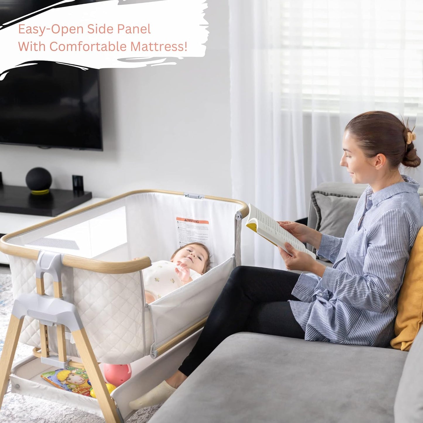 3 In 1 Baby Bassinet with Wheels, Portable Bedside Sleeper for Baby with 7 Adjustable Heights and Foam Mattress, Baby Bedside Crib for Newborns and Infants with Storage Basket, Carry Bag Included
