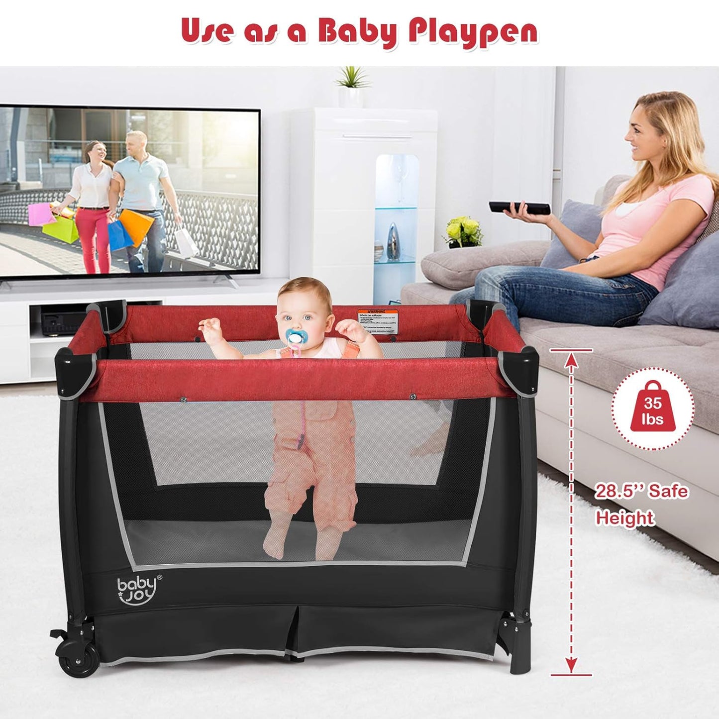 BABY JOY 5 in 1 Pack and Play, Portable Nursery Center Baby Playard w/Bassinet & Diaper Changing Table, Bag, Infant Bassinet Crib Activity Center for Baby Toddlers Indoor Outdoor (Royal Blue, Classic)