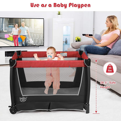BABY JOY 5 in 1 Pack and Play, Portable Nursery Center Baby Playard w/Bassinet & Diaper Changing Table, Bag, Infant Bassinet Crib Activity Center for Baby Toddlers Indoor Outdoor (Royal Blue, Classic)