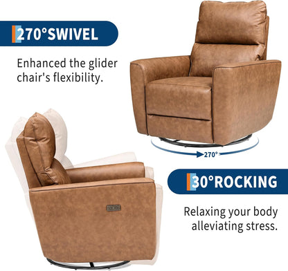 IDEALHOUSE Swivel Rocking Nursery Recliner Chair Rocker Recliner Glider Deep Seat PU Leather Sofa Chair with high Backrest for Nursery, Living Room, Bedroom & Home Movie Theater (Chocolate)