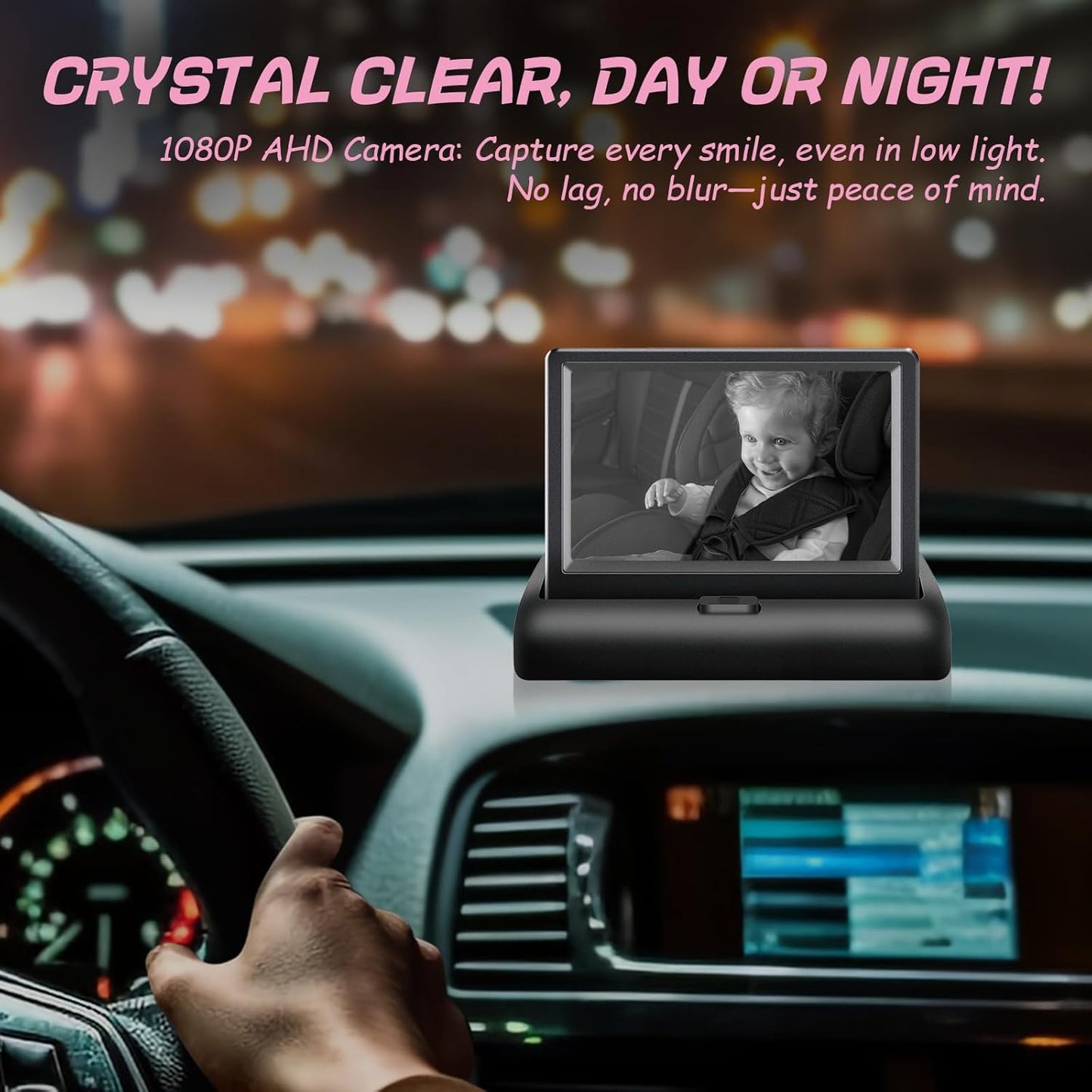 B1 Baby Car Camera with 4.3'' Monitor, USB Powered Rear Facing Seat Camera, HD 1080P Night Vision, 150° Wide Angle, Easy Installation, Safe & Portable Baby Monitor