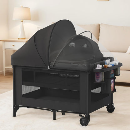 Obee Odee 4-in-1 Baby Bassinet with Playard, Napper Bassinet, Changing Table, Mosquito Net & Canopy, Storage and Toys for Newborn to Toddler